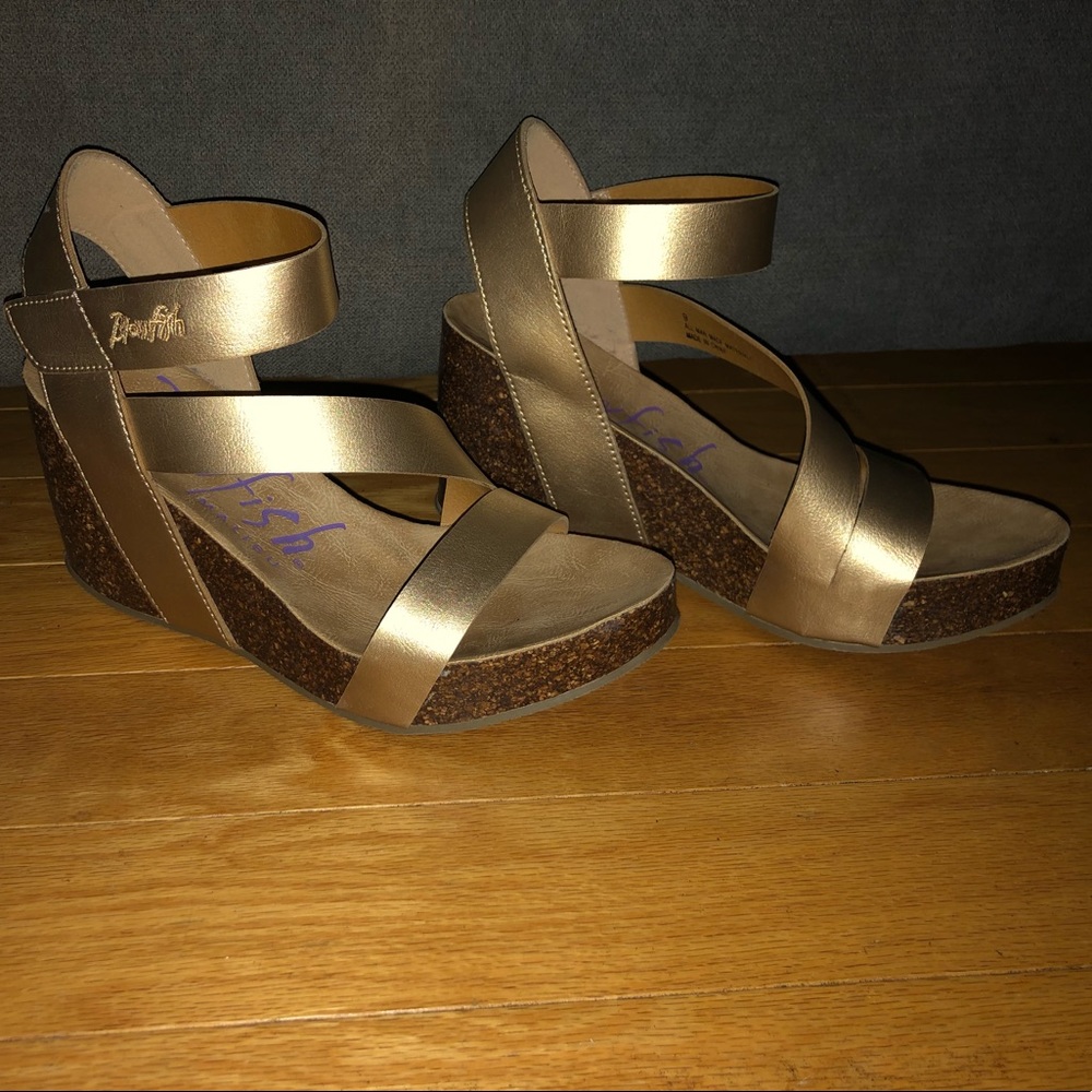 Gold wedge high heels